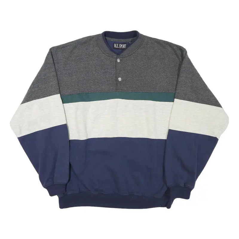 M.E Sport Mens Grey Blue Crew Neck Sweatshirt Cotton Blend M Colour Block Casual 1