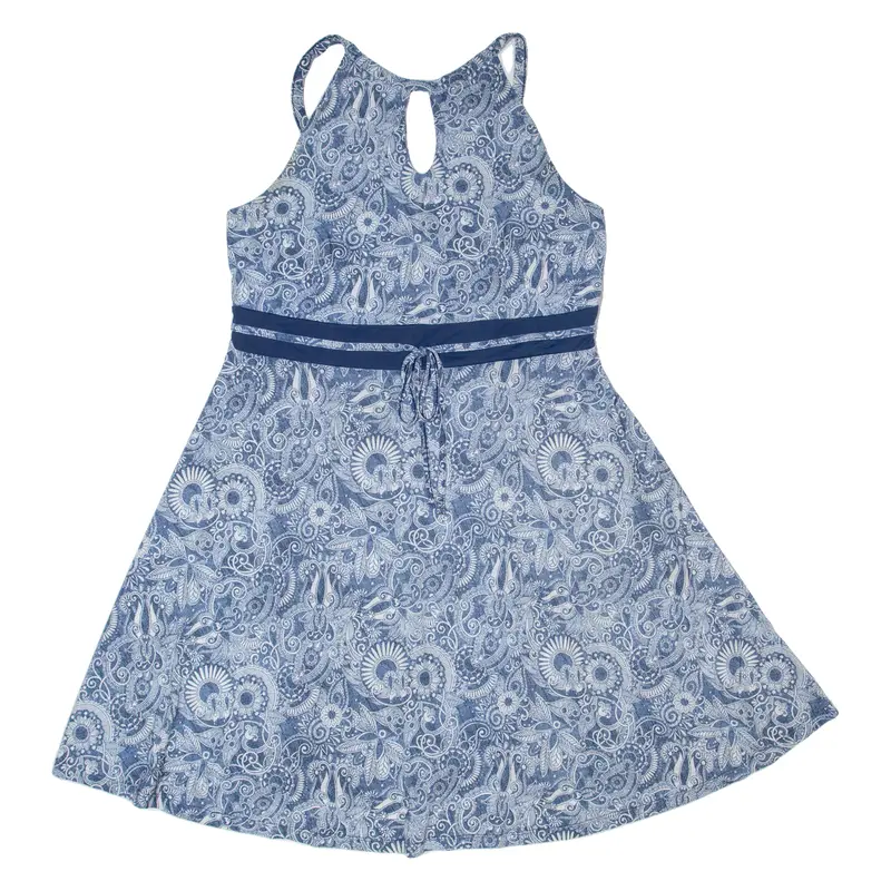 M Squitos Womens Fit & Flare Dress Blue 90S Crazy Pattern Knee Length M 1