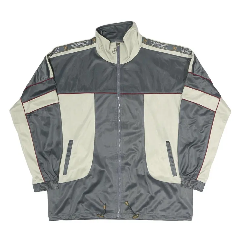 Macimon Mens Grey & Cream Sport Zip Jacket L Polyester Blend Casual Lightweight 1