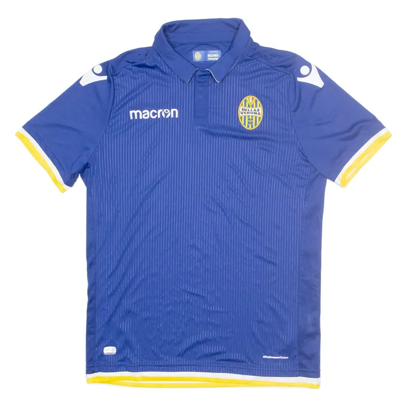 Macron Hellas Verona Mens Football Shirt T-Shirt Blue Button Neck M 1