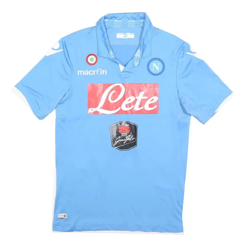 Macron Napoli 2014-15 Home Mens Blue Football Shirt L Short Sleeve Collar 1