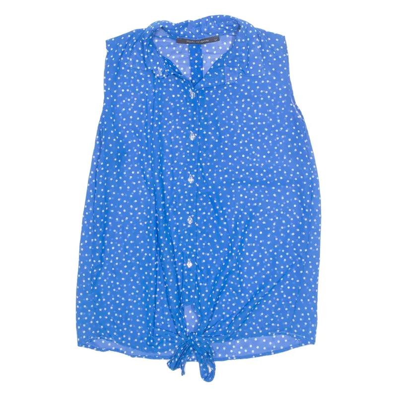 Made Of Money Sheer Tie Front Womens Printed Shirt Blue Collared Spotted M 1