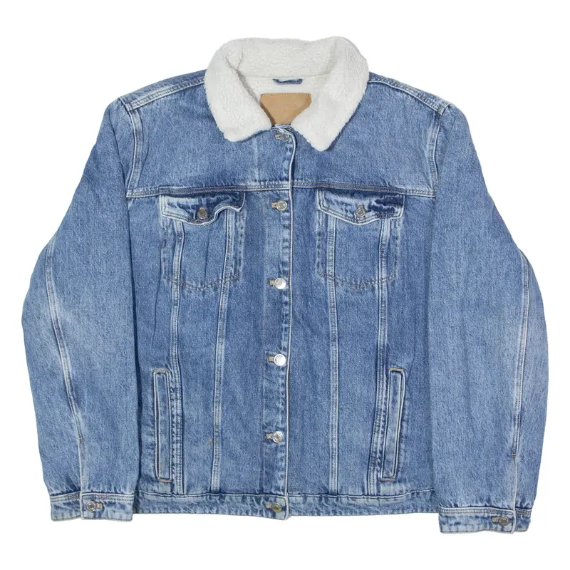 Made To Last Womens Sherpa Lined Denim Jacket Blue Xl 1
