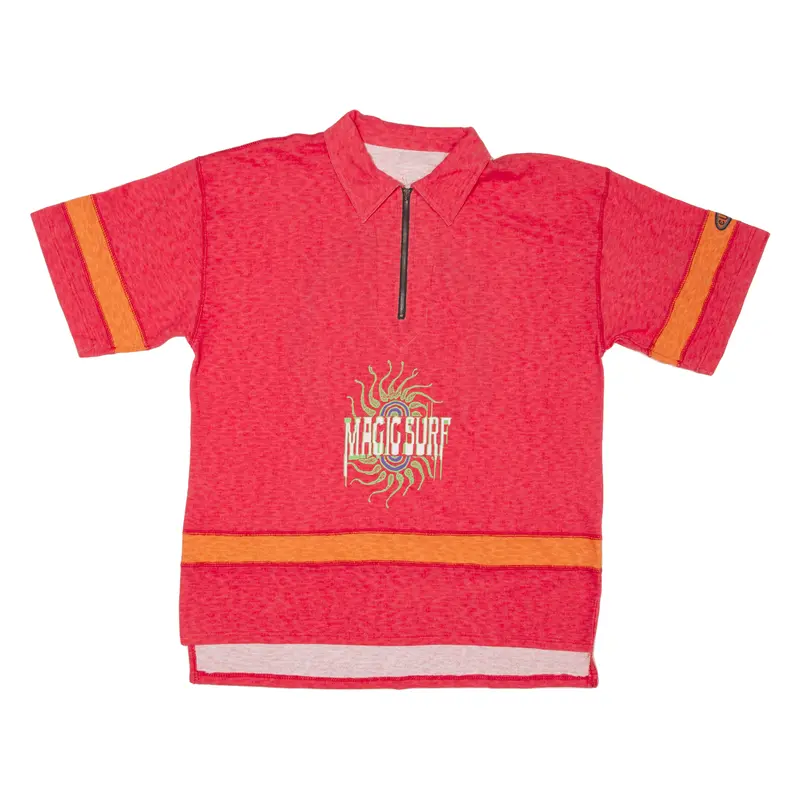 Magic Surf 1/4 Zip Up Mens Polo Shirt Red L 1