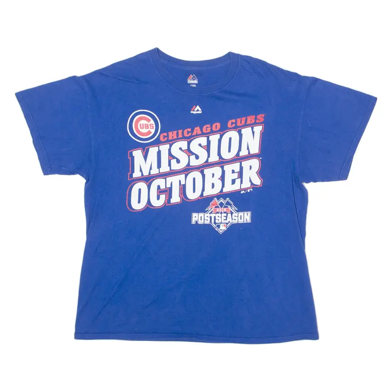 Majestic Chicago Cubs Mission October 2015 Post Season Baseball Mens T-Shirt Blue Usa L 1