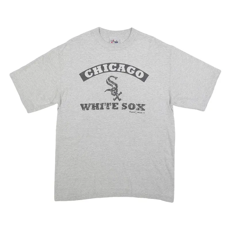 Majestic Mens Grey Chicago White Sox Graphic T-Shirt M Short Sleeve Crew Neck 1
