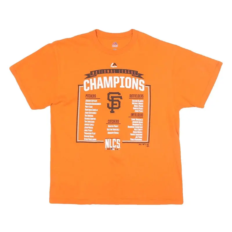 Majestic Mens Orange National League Champions Graphic T-Shirt L Short Sleeve 1