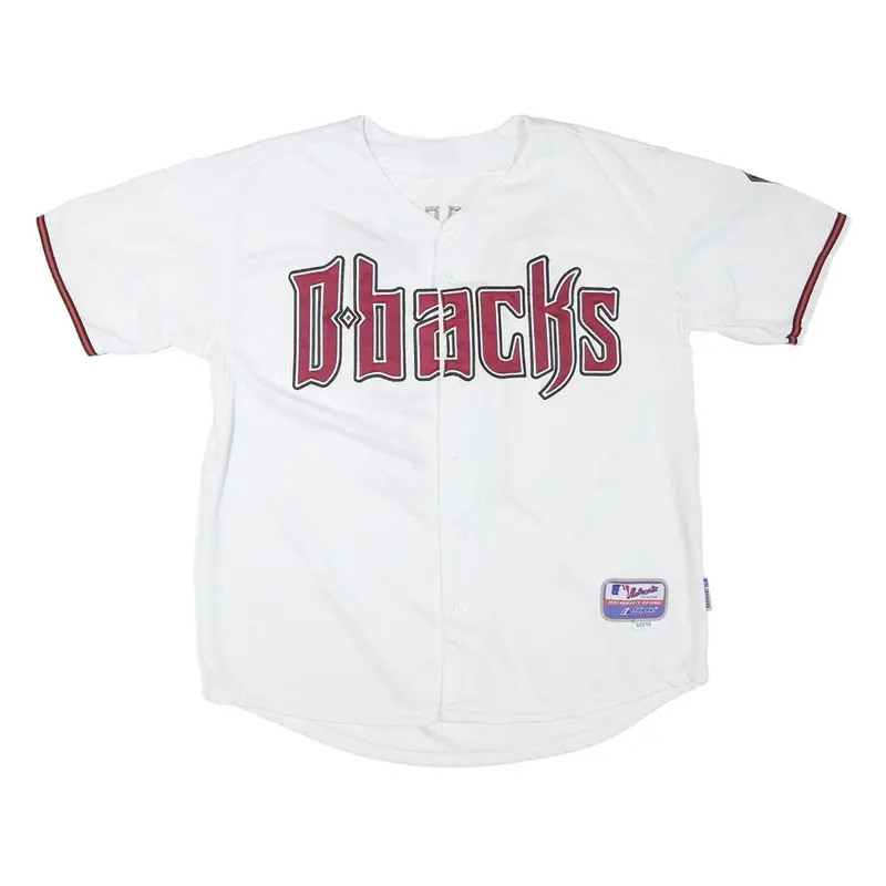 Majestic Mens White Dbacks Baseball Shirt L Short Sleeve Button Neck Player 1