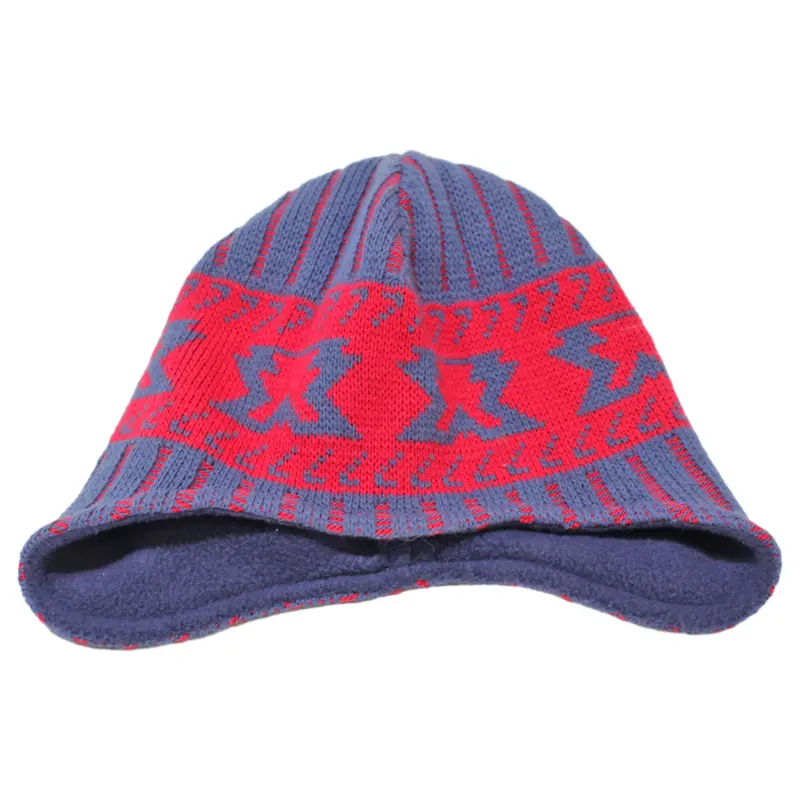 Mammut Fleece Lined Boys Beanie Red Wool Fair Isle 1