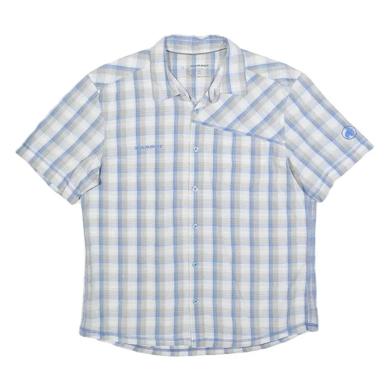 Mammut Mens Blue & Cream Check Shirt L Lightweight Cotton Casual Summer 1