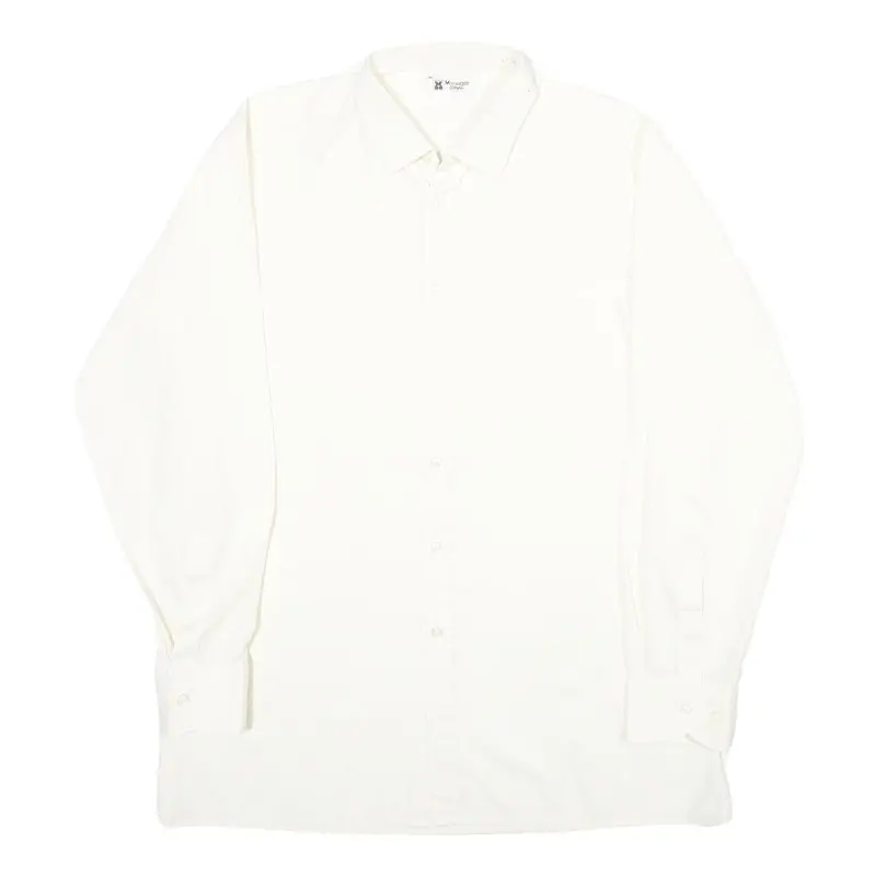 Manager Style Mens White Shirt M Classic Long Sleeve Cotton Blend Button Closure 1