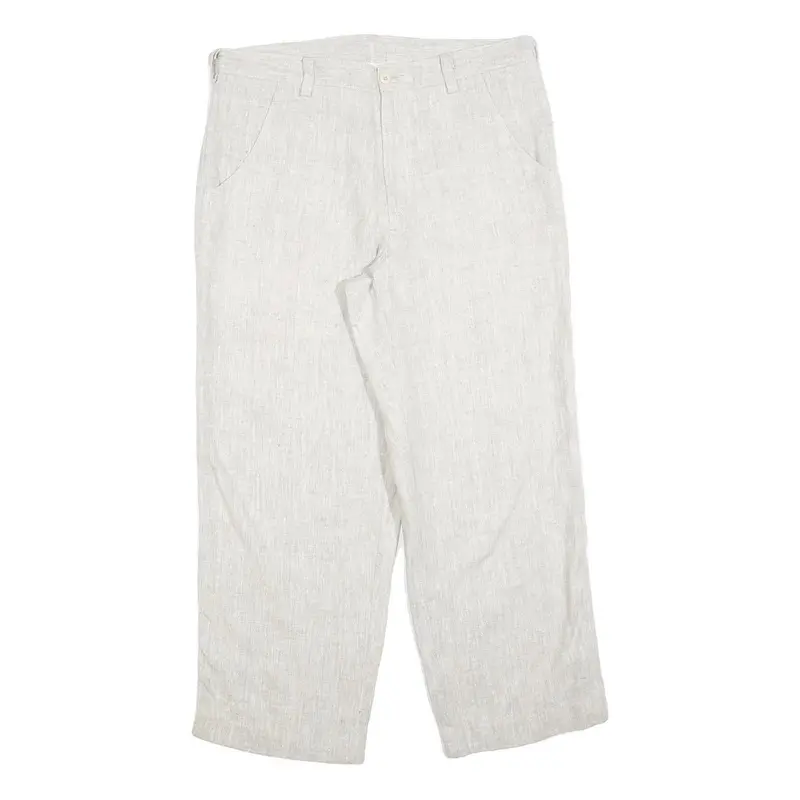 Manchester Womens Relaxed Linen White Trousers W36 L28 Zip Closure Casual Summer 1