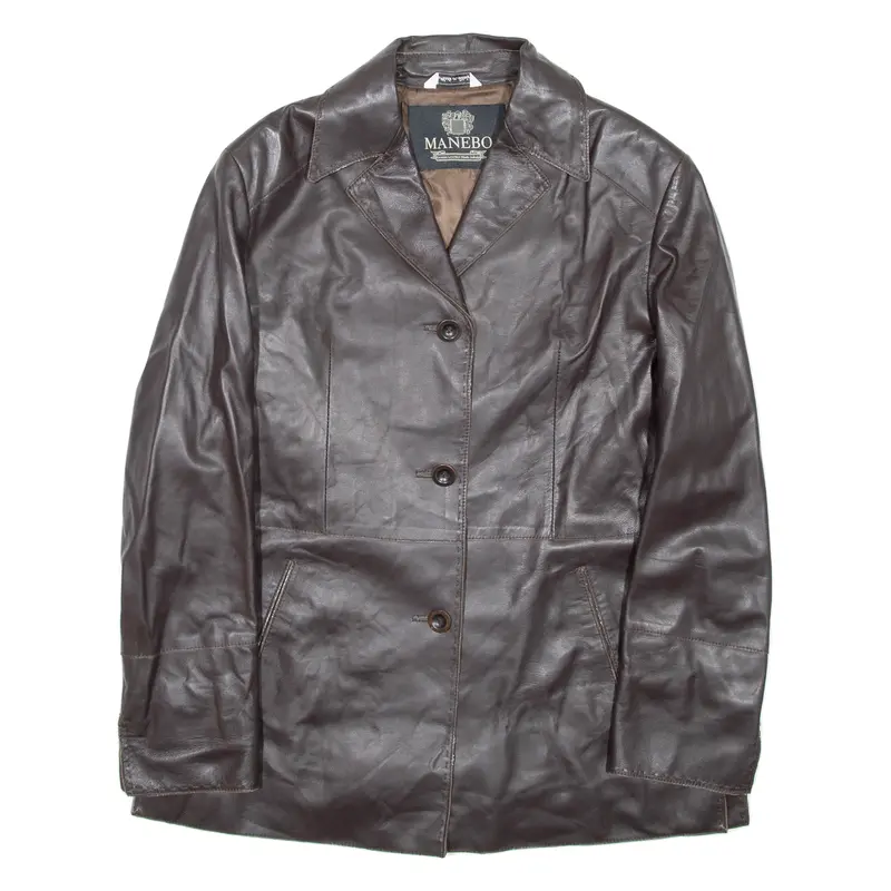 Manebo Womens Blazer Jacket Black Faux Leather M 1