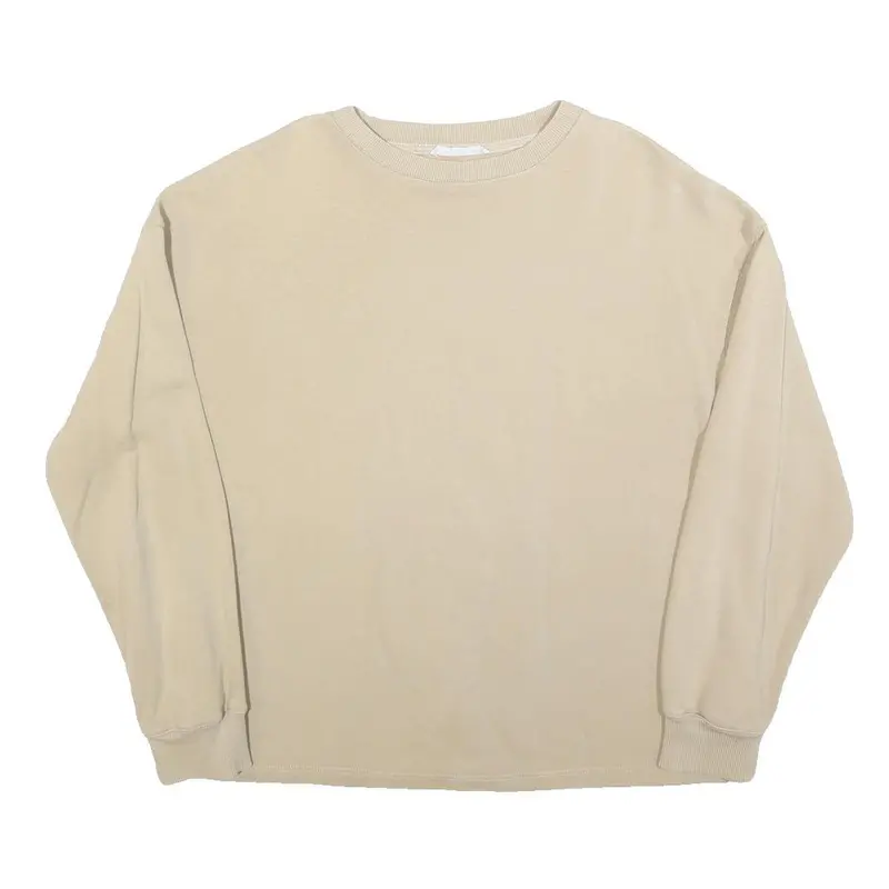Mango Womens Beige Crew Neck S Cotton Blend Pullover Sweatshirt Casual 1