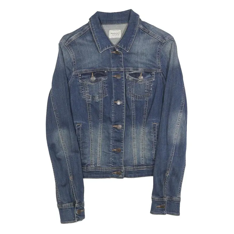 Mango Womens Blue Denim Cotton Jacket M Button Closure Classic Fit Casual 1