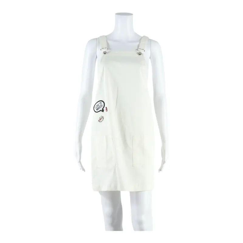 Mango Womens Dungaree Dress White Denim Sleeveless Knee Length M 1