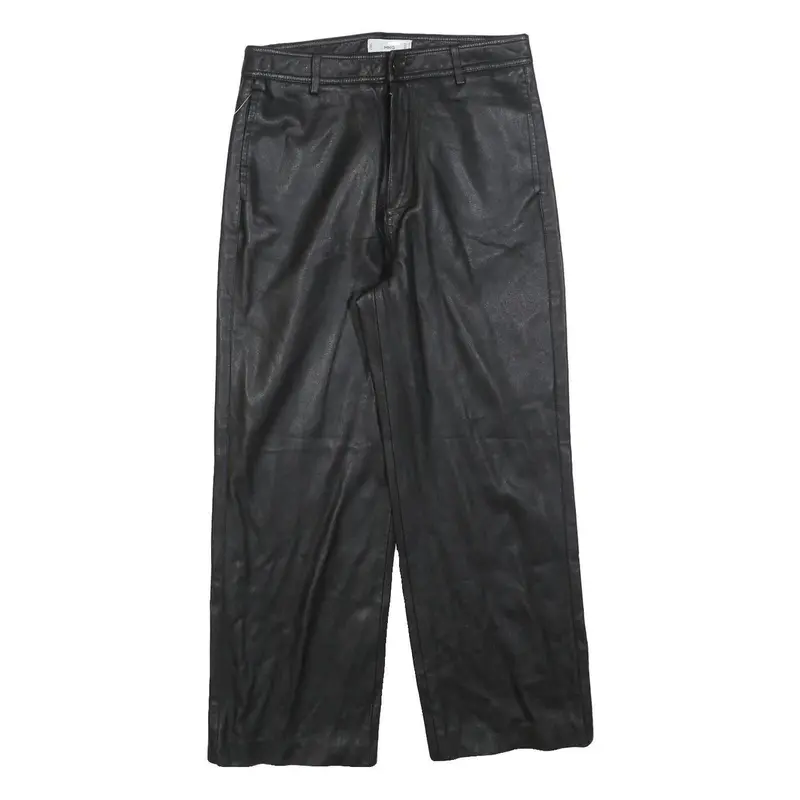 Mango Womens Polyester Black Regular Wide-Leg Trousers W28 L26 Smart Casual Zip 1