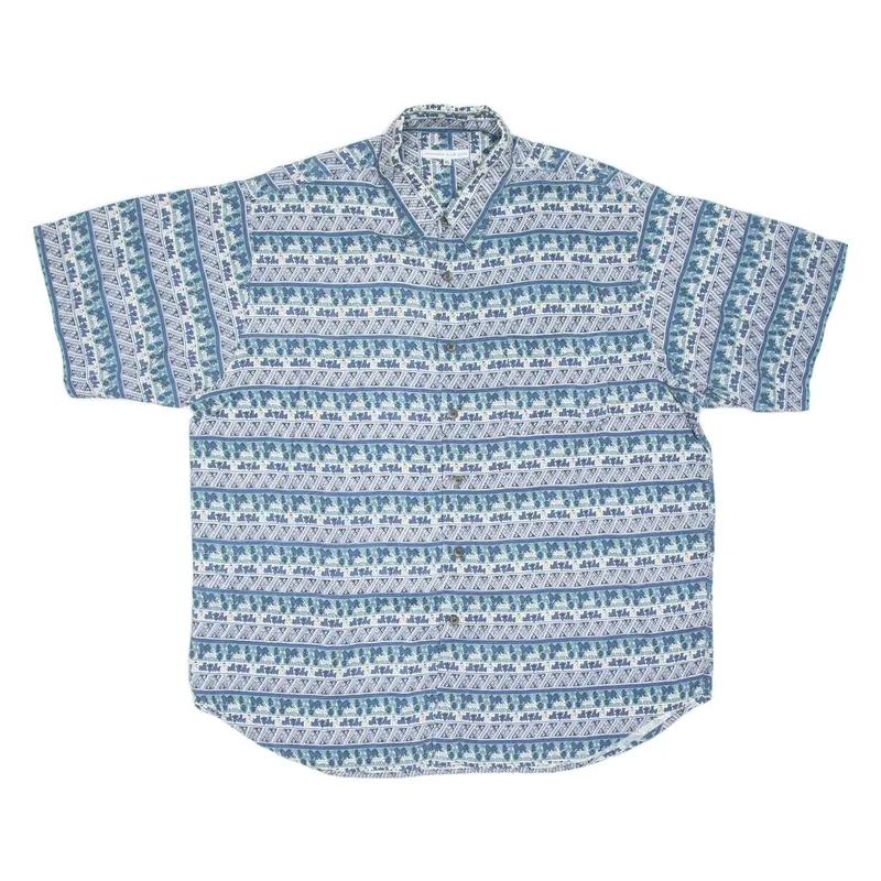 Manhattan Club Nyc Mens Shirt Blue Silk Crazy Pattern Xl 1