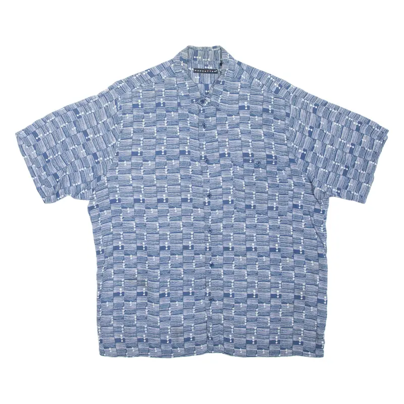 Manhattan Mens Shirt Blue Crazy Pattern L 1