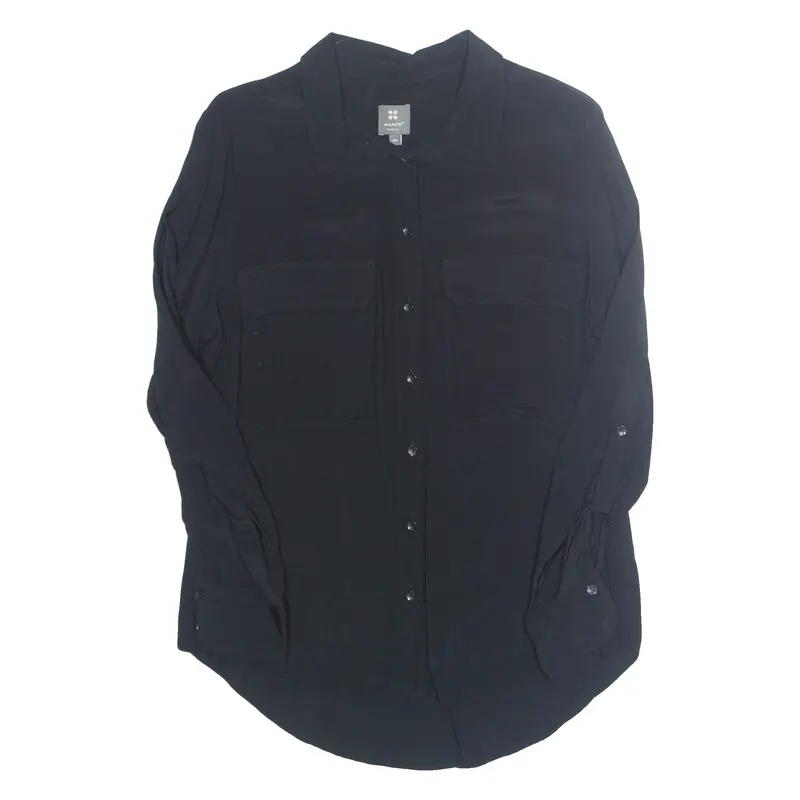 Manor Womens Blouse Black Collared Long Sleeve Viscose L 1