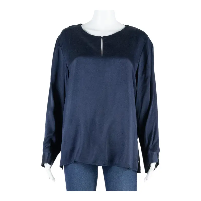 Manor Womens Blouse Blue Long Sleeve Silk S 1