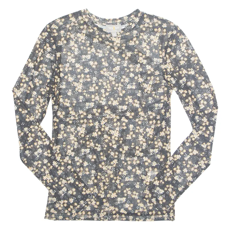 Manor Yes Or No Womens Printed Top Black Long Sleeve Floral S 1