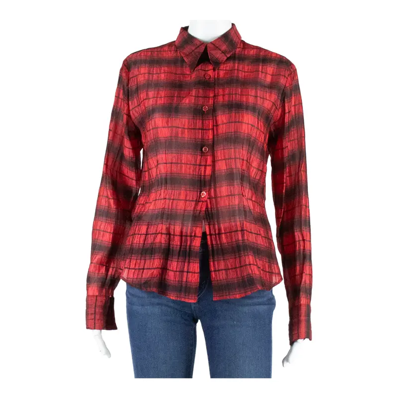 Manual Farrell Womens Printed Shirt Red Collared Long Sleeve Check S 1
