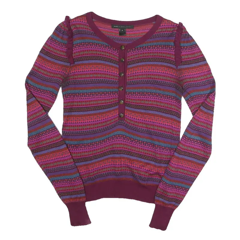 Marc Jacobs Womens Purple Patterned Pullover Jumper Round Neck Chunky Knit M 1