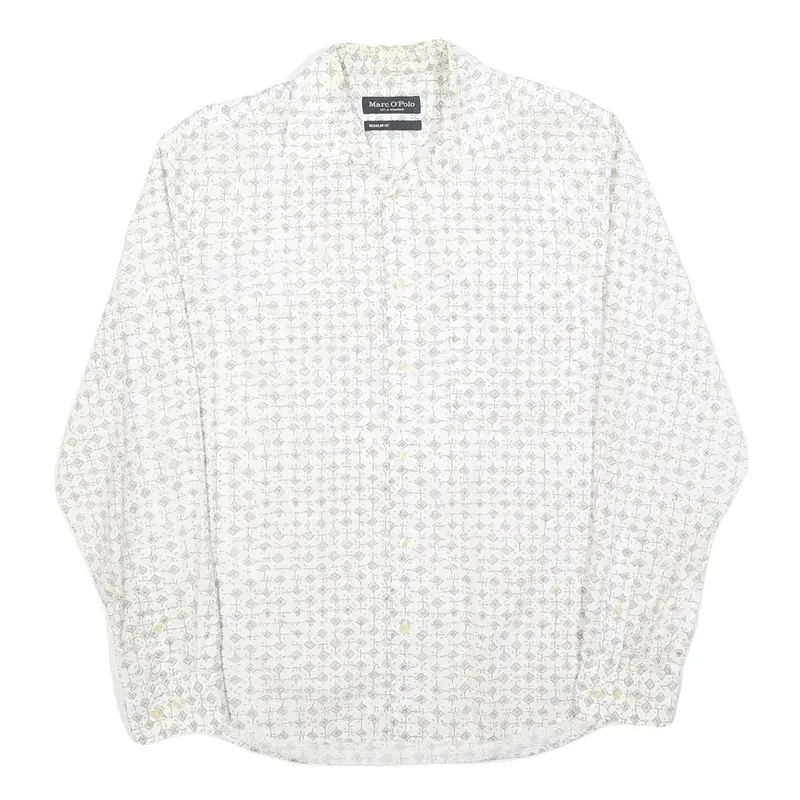 Marc O'polo Mens White & Grey Patterned Shirt M Cotton Blend Long Sleeve Casual 1