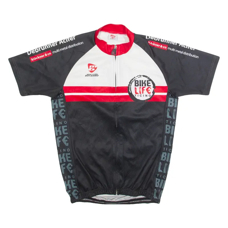 Marcello Bergamo Cycling Zip Up Mens Jersey Black High Neck M 1