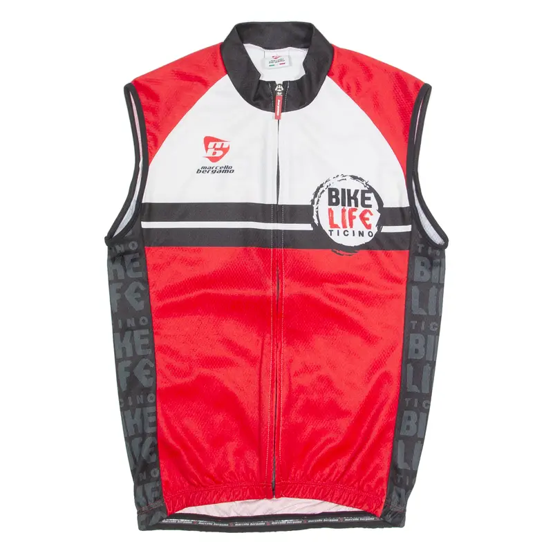 Marcello Bergamo Cycling Zip Up Mens Jersey Red High Neck S 1