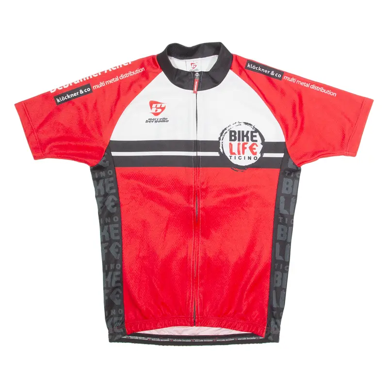 Marcello Bergamo Cycling Zip Up Mens Jersey Red High Neck S 1