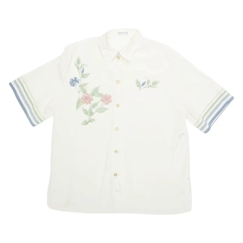 Marcona Sheer Womens Shirt Beige Collared Floral L 1