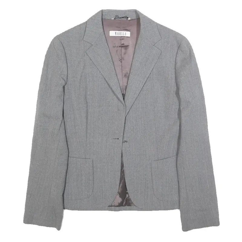 Marella Womens Grey Wool Blend Classic Jacket Uk 8 Plain Tailored Blazer 1
