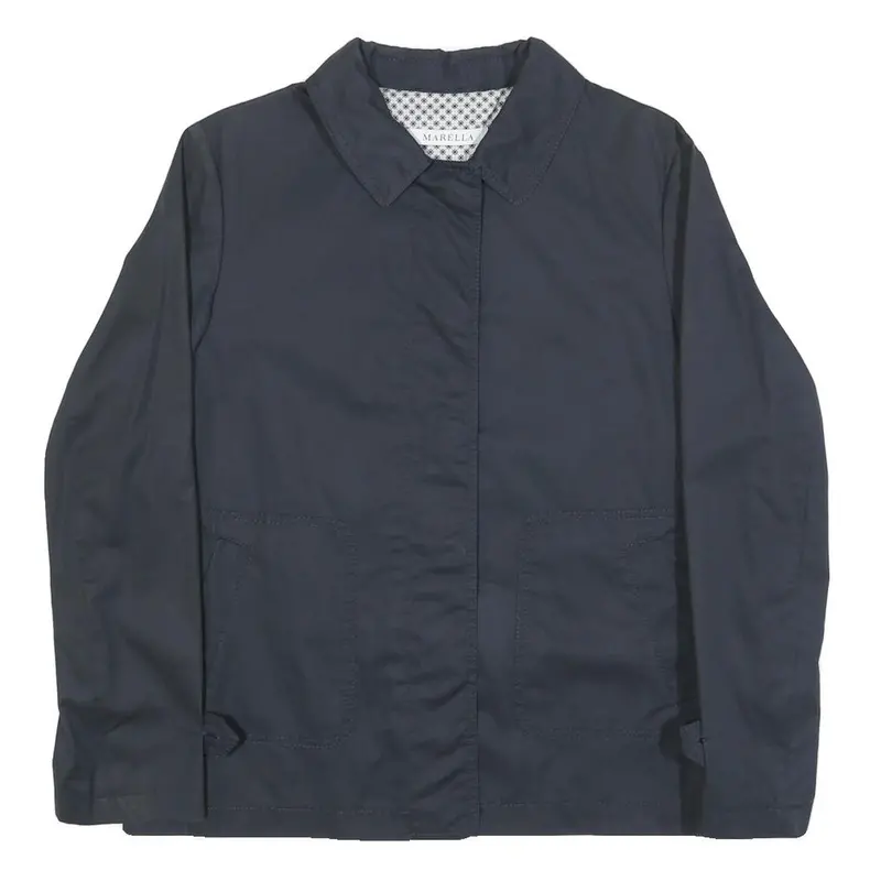 Marella Womens Navy Cotton Button Jacket Uk 16 Plain Classic Outerwear 1