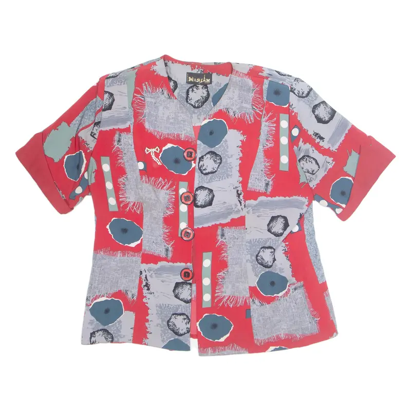 Mariam Womens Printed Blouse Red V-Neck Crazy Pattern L 1