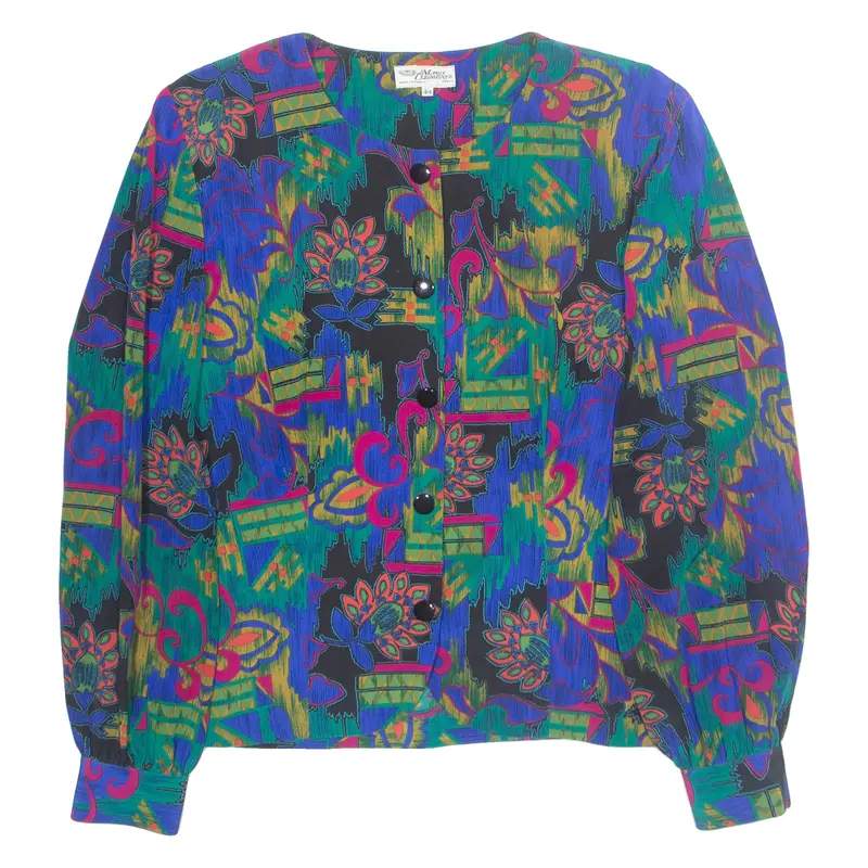 Marie Clemence Womens Printed Blouse Blue Long Sleeve Floral M 1