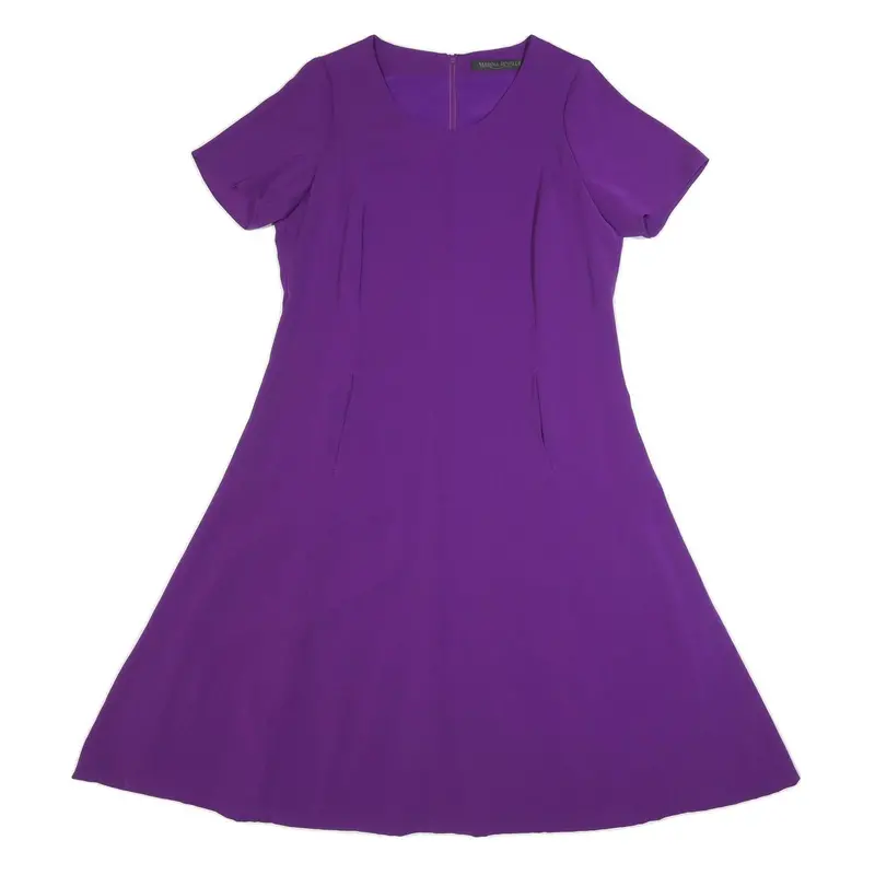 Marina Rinaldi Womens Purple Fit & Flare Polyester Blend Short Sleeve Midi Dress 1