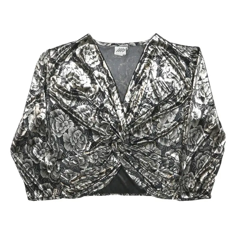 Mark Anthony Womens Black & White Floral Cropped Jacket M Polyester V-Neck 1