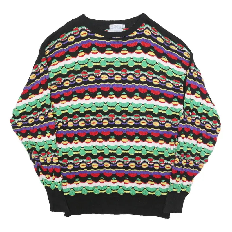 Mark Honors Mens Black Patterned Cotton Patterned Crew Neck Basic Knit Jumper M 1