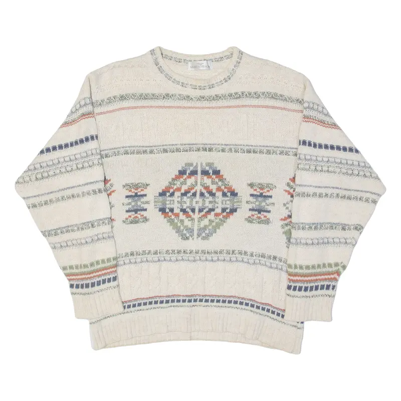 Marks And Spencer Mens Patterned Jumper Cream Cable Knit M 1