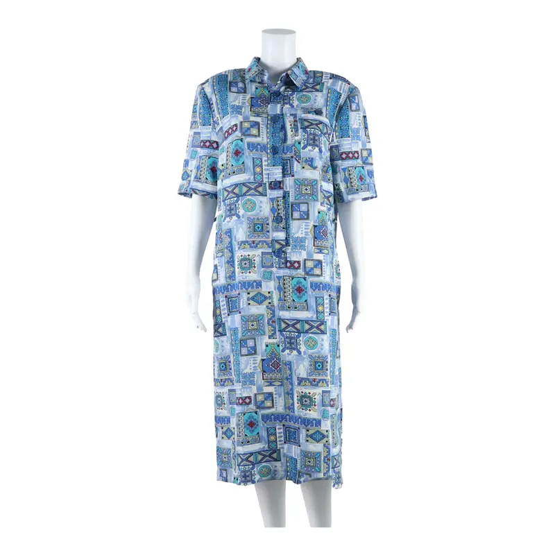Markwald Collared Womens Shirt Dress Blue Geometric Short Sleeve Long Uk 12 1