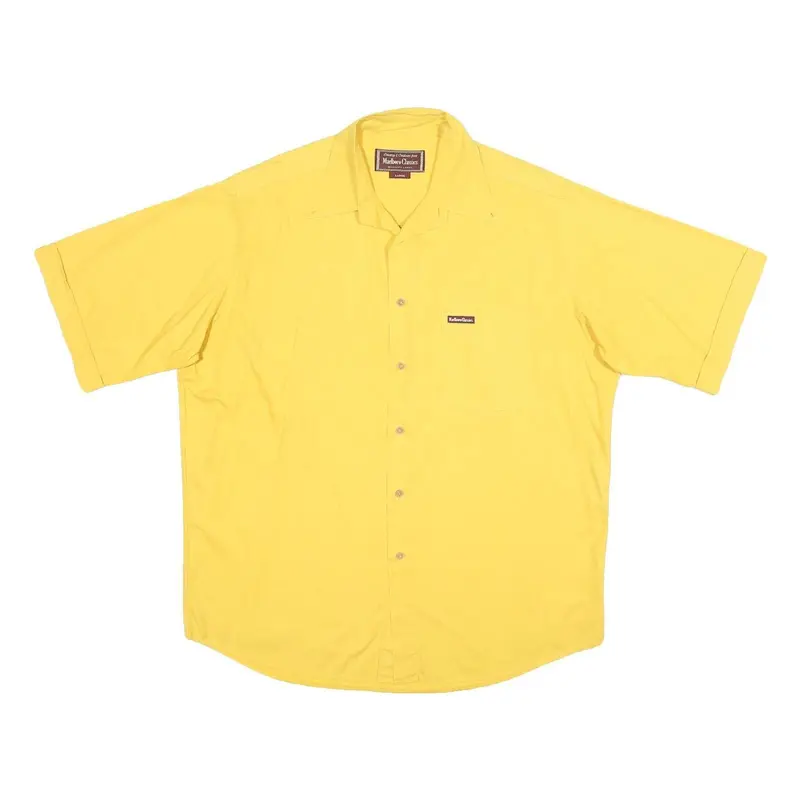 Marlboro Mens Yellow Cotton Shirt L Short Sleeve Casual Classic 1