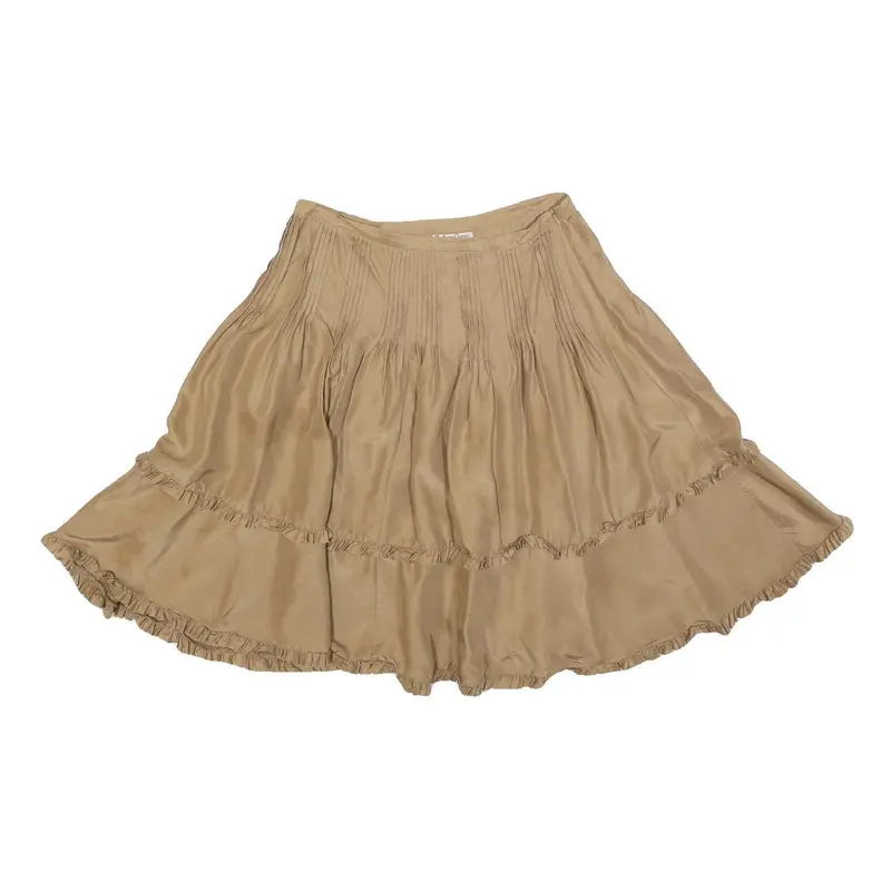 Marlboro Womens Beige Silk Mini Skirt Pleated Ruffled Casual Size M 1