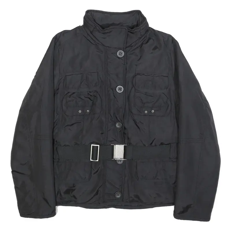 Marlboro Womens Black Outdoor Jacket M Synthetic Woven Plain Tailored Button 1