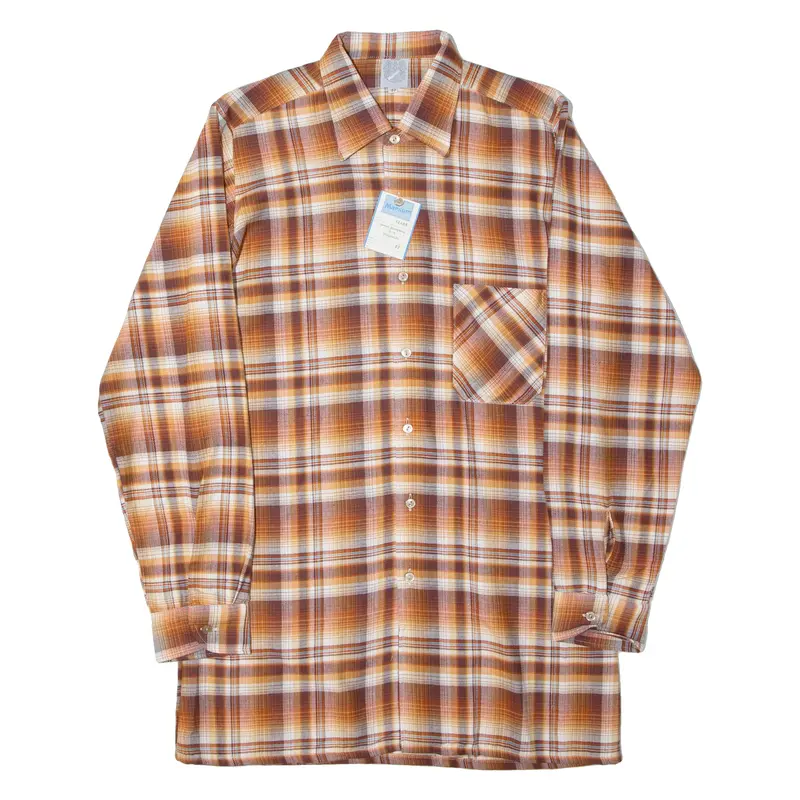 Marsum Mens Shirt Orange Check Long Sleeve S 1