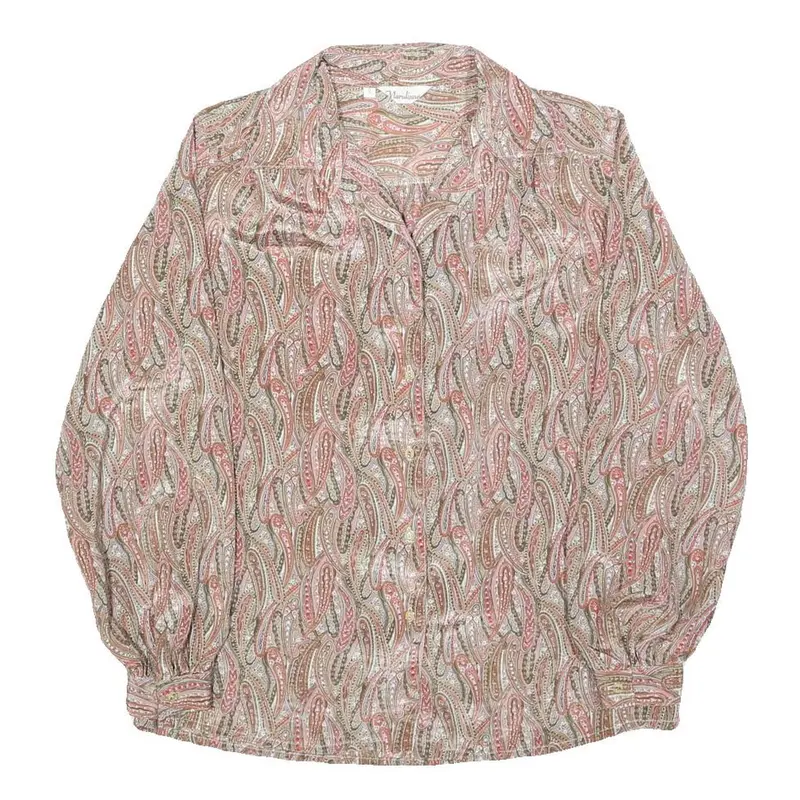 Marulinne Womens Pink Beige Printed Blouse Long Sleeve Point Collar M 1