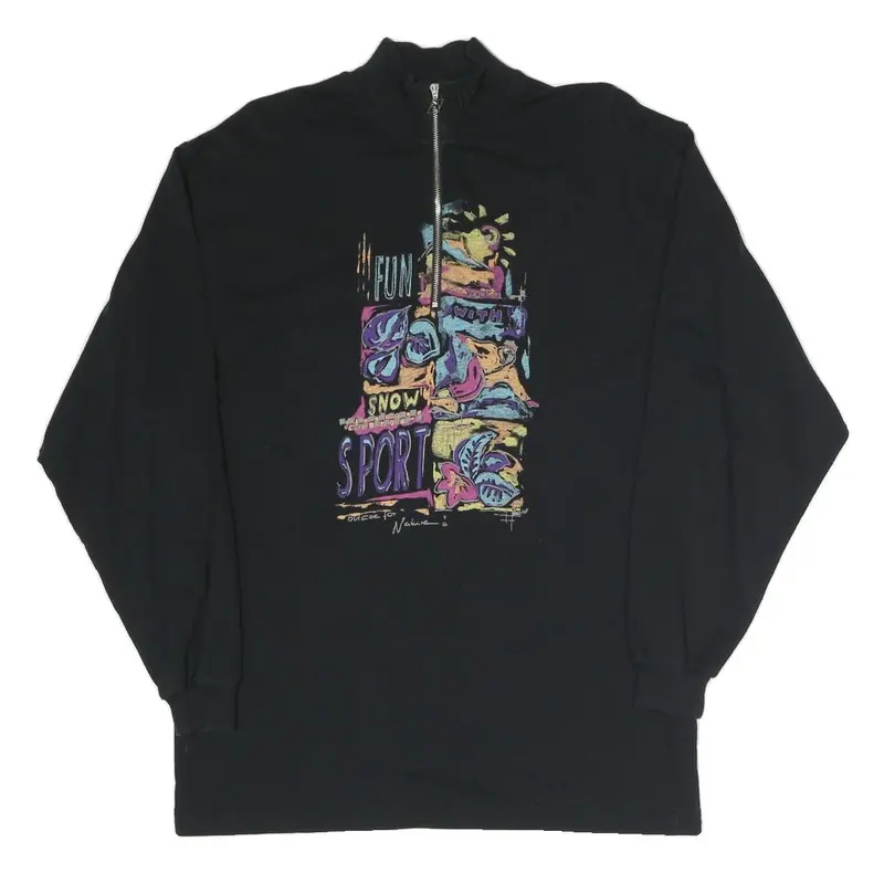 Maser Mens Black Sport Graphic 1/4 Zip Sweatshirt M Cotton Blend Casual 1