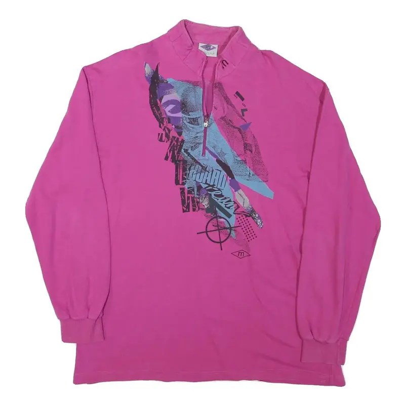 Maser Mens Pink Crew Neck M Cotton Blend Pullover Sweatshirt Graphic Print 1