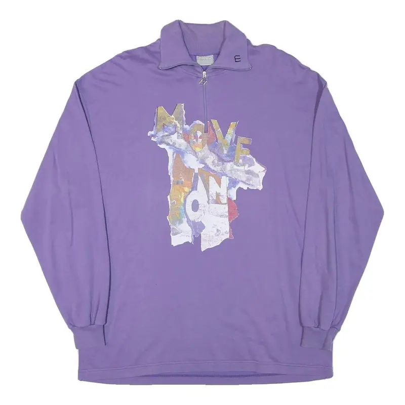 Maser Mens Purple Cotton Blend Pullover Sweatshirt M Printed Front 1/4 Zip 1